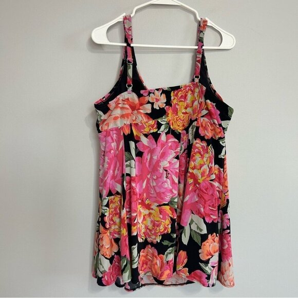 Bal Harbour Floral Pink Orange One Piece Swimsuit Dress Women’s Size 20 - Picture 5 of 6
